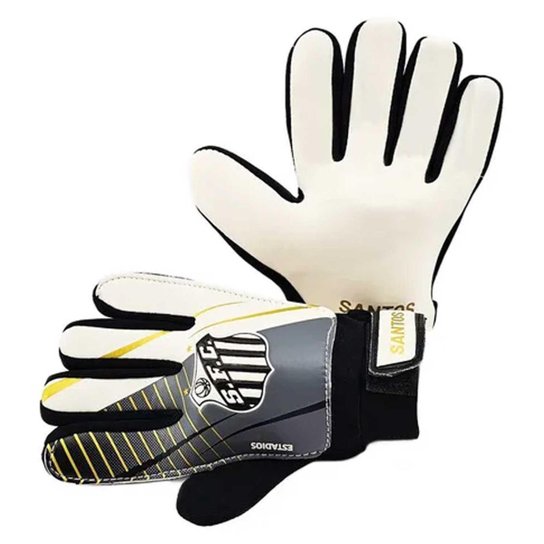 Luva Dribbling de Goleiro Santos Juvenil - Branco e Preto Branco Preto 6