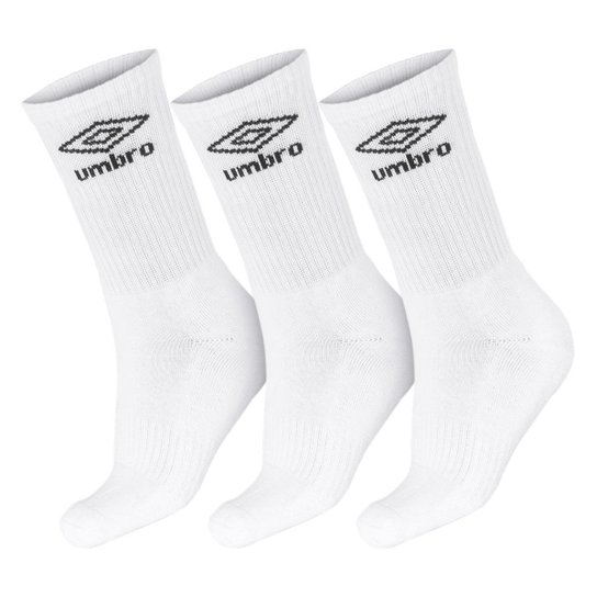 Meia Umbro Cano Longo 34 ao 38 - Pack com 03 Pares - Branco