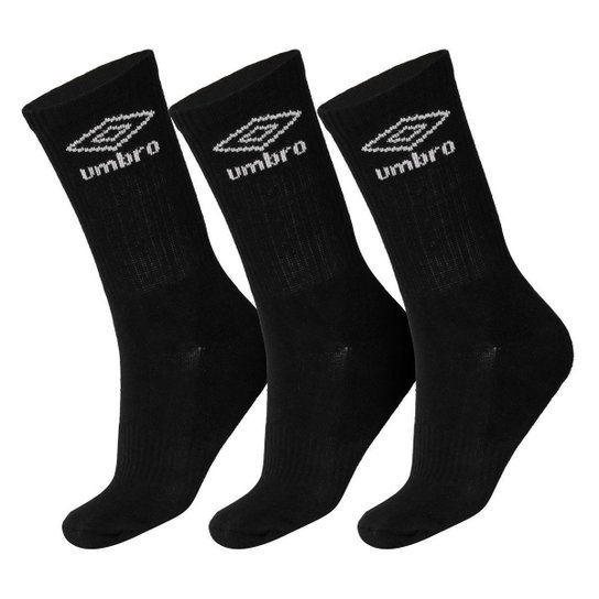 Meia Umbro Cano Longo 34 ao 38 - Pack com 03 Pares - Preto