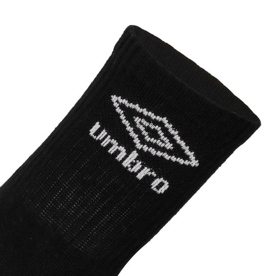 Meia Umbro Cano Longo 34 ao 38 - Pack com 03 Pares - Preto