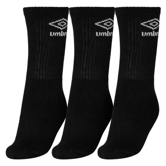Meia Umbro Cano Longo 34 ao 38 - Pack com 03 Pares - Preto