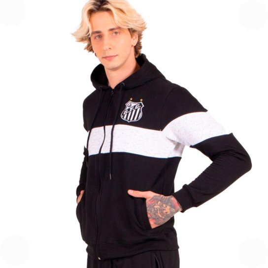Moletom Canguru Santos Oficial Capuz Ziper Bordado Masculino