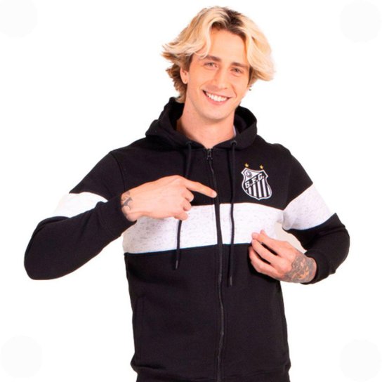 Moletom Canguru Santos Oficial Capuz Ziper Bordado Masculino