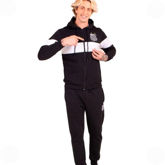 Moletom Canguru Santos Oficial Capuz Ziper Bordado Masculino