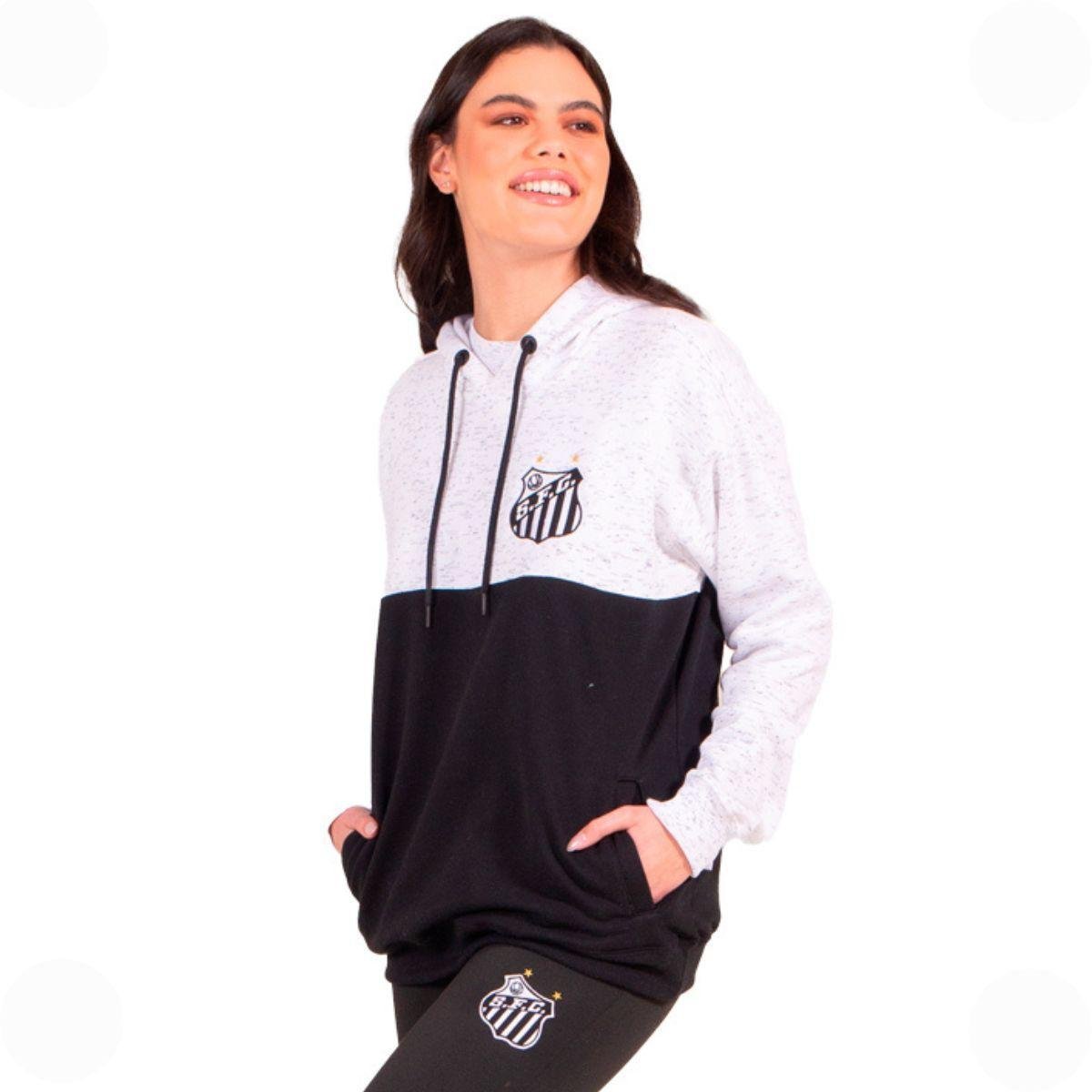 Moletom Feminino Canguru Fechado Santos Oficial com Capuz Feminino