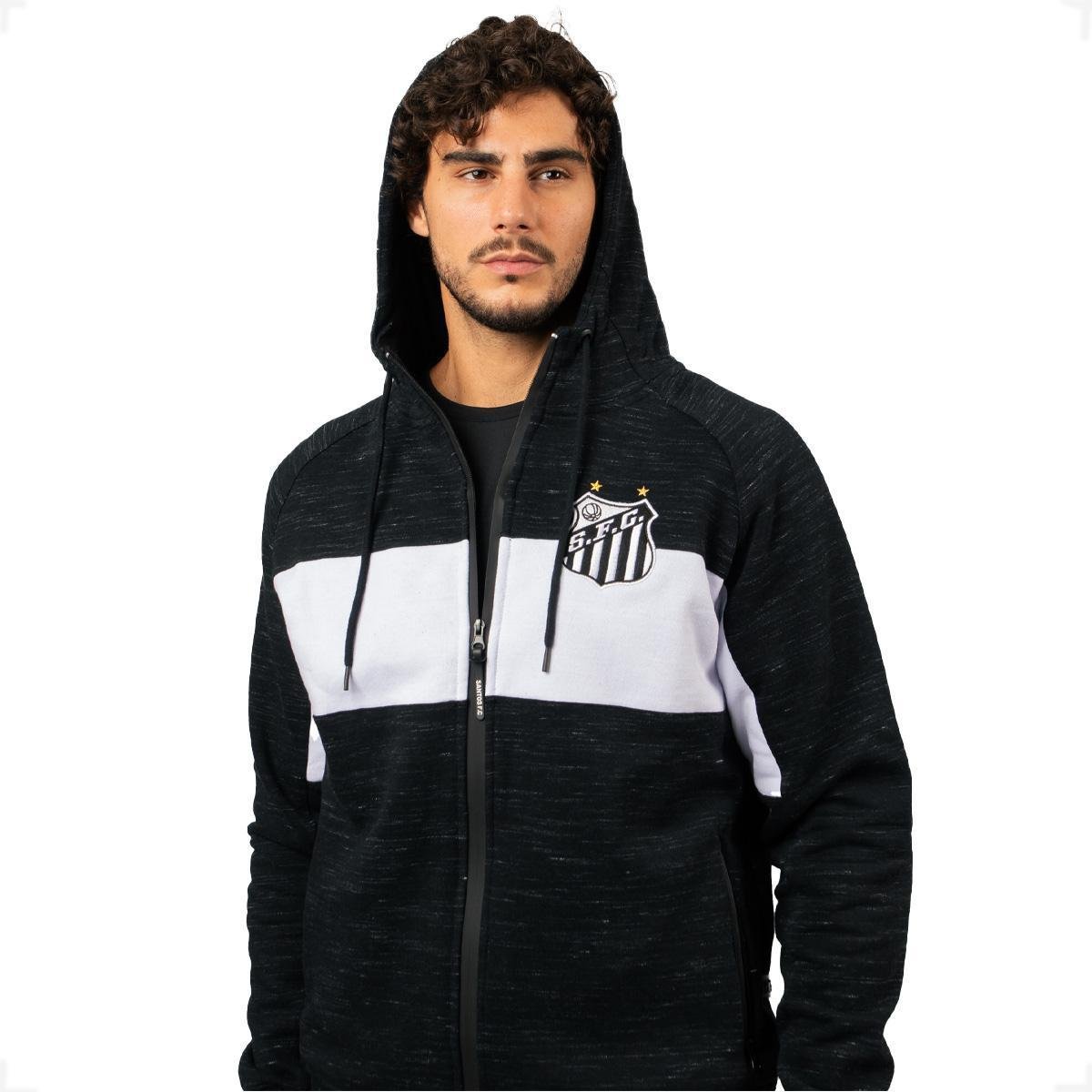 Moletom Santos Oficial Aberto Com Zíper Recorte Bordado Masculino